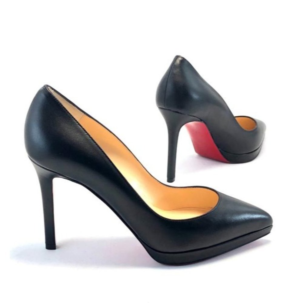 CHRISTIAN LOUBOUTIN Black Pigalle 100mm Leather Platform Pumps Heels - Picture 3 of 10